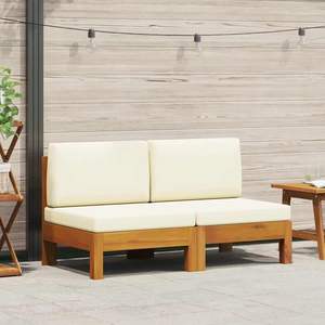 Canapé de jardin en bois d'acacia massif blanc crème et brun, produit en polyester et bois blanc crème et brun - Product Image 1