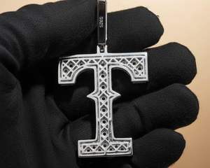 Colgante de letra VVS Moissanite HipHop de plata 925 con incrustaciones de circonitas, colgante personalizado con inicial del alfabeto, joyería estilo rapero. - Product Image 6