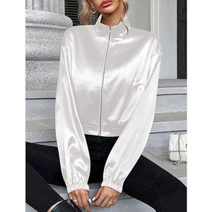 Wholesale Custom Outdoor Sheep Skin Winter Bomber <b>Jackets</b> Custom-Made Designs Logos New Satin Lightweight Single Button Stand - Product Image 4