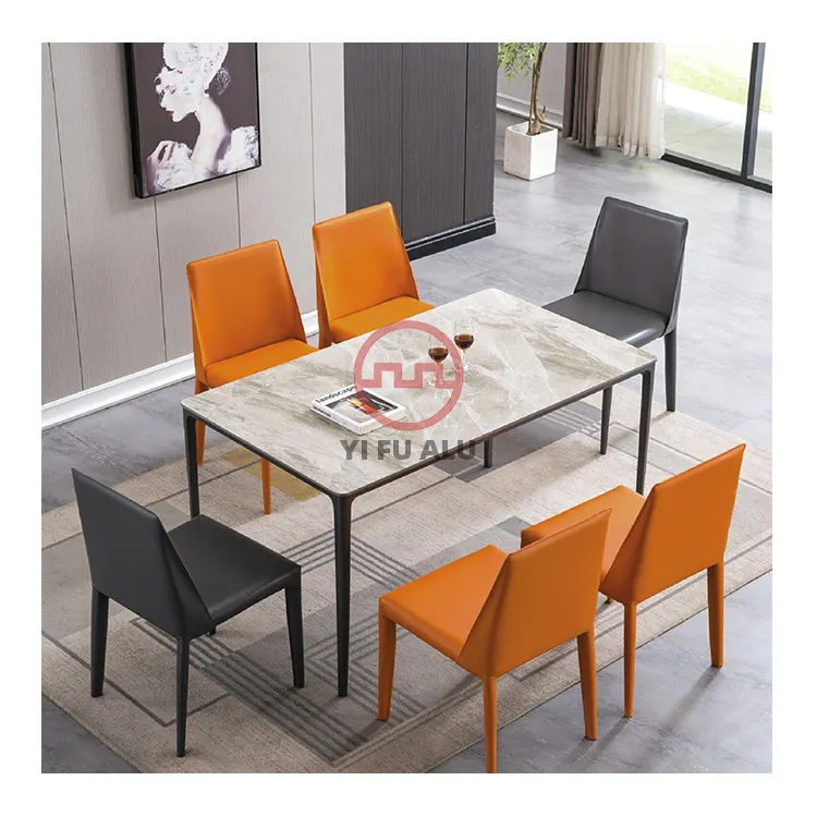 Luxe Uniek Design Aluminium Been Eettafels En Stoelen Rechthoekige Moderne Eettafel Set