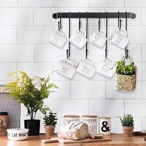 Étagère murale en métal pour cuisine avec crochets pour tasses et ustensiles, support de rangement minimaliste pour l'organisation de la cuisine - Product Image 6