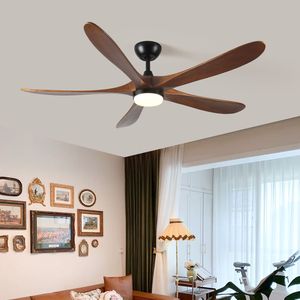 Ventilatore da Soffitto LED da 52 Pollici con Luce, Design a 5 Pale in Legno Massello - Product Image 2