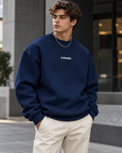Sweat-shirt à col rond bleu marine pour homme F2WIN, coupe ample, en coton, pull décontracté pour l'automne, prix de gros, prix bas - Product Image 1