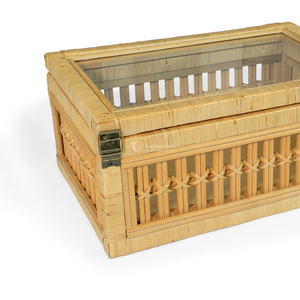 <b>Woven</b> rattan organizer Box Storage <b>Basket</b> with Glass Lid, Eco Friendly Home Sundries Container Viettimecraft Wholesale - Product Image 3