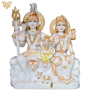 Statue de Shiva Parvati en marbre blanc avec Ganesh, Nandi et Trishul |   Murti en marbre Shiva Parvati artisanal par MALIYAS Jaipur Inde - Product Image 2