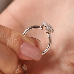 Bague de luxe en or blanc massif 14 carats avec diamant de laboratoire, sertie en clos, coupe croisée moderne, solitaire avec halo caché, bague d'anniversaire - Product Image 5