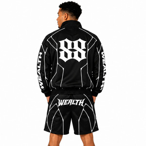 Custom Black Full Zip Track <b>Jacket</b> and Shorts Set <b>Gothic</b> Summer Windbreaker Tracksuit Nylon Men's Shorts Windbreaker Hoodies USA - Product Image 2