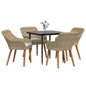 Juego de comedor de jardín de 5 piezas de ratán sintético beige con cojines - Product Image 3