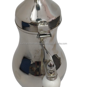 Théière à café arabe traditionnelle KAMRAN, finition miroir argentée, 1L, écologique, poignée perlée en marbre blanc, à charnière - Product Image 5
