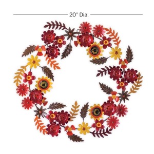 Vibrante Corona Floral Metálica Adornada con Flores Coloridas, Hojas de Bronce y Lindas Mariquitas, Decoración Lúdica para Pared de Jardín en Otoño - Product Image 3