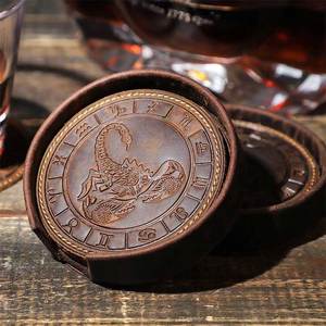 Exceptional Quality Modern Luxury Style Round Shape Custom Logo PU Leather <b>Table</b> Top Drink Coaster for Wholesale Purchasers - Product Image 1