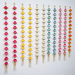Guirnalda de Flores de Tela Multicolor, Decoración de Pared Colgante con Perlas y Borlas para Bodas, Diwali, Decoración del Hogar - Product Image 1
