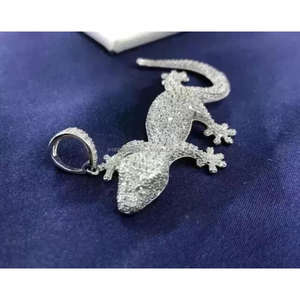 Colgante de Lagarto Helado con Moissanita de Corte Brillante Redondo, Plata 925 Chapada en Oro, Estilo Hip Hop, Certificado GIA, Regalo Unisex - Product Image 1