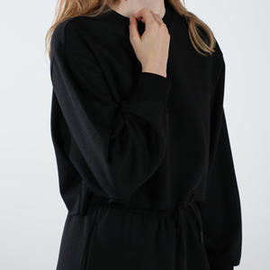 Sweat-shirt oversize à col rond pour femme, manches longues, en coton tricoté, couleur unie, style épaules tombantes, pour l'automne - Product Image 1