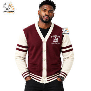 Vêtements grecs pour hommes, pull cardigan brodé de l'Université Alabama A&M, couleur marron, manches longues, col en V, 100% tricoté - Product Image 1
