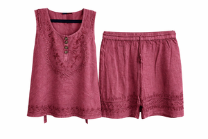Women's <b>Viscose</b> Embroidered <b>Top</b> and Short Set Manufacturer - Product Image 2