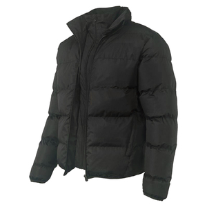 Veste matelassée noire pour homme, col montant, coupe-vent, manteau d'hiver décontracté, longueur normale, couleur unie, fermeture éclair, polyester épais - Product Image 2