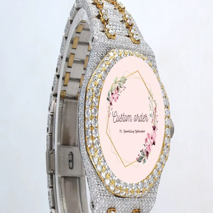 Reloj de Pulsera de Lujo Hecho a Mano, Personalizado, Completamente Cubierto de Diamantes, Claridad VVS, Moissanita, Estilo Hip Hop, Caja de Acero y Esfera de Cristal - Product Image 1