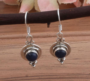 Boucles d'oreilles pendantes en argent sterling 925 massif, pierre précieuse lapis-lazuli naturelle, fabrication artisanale, vintage, luxe, pour mariage, anniversaire, cadeau, fête - Product Image 4