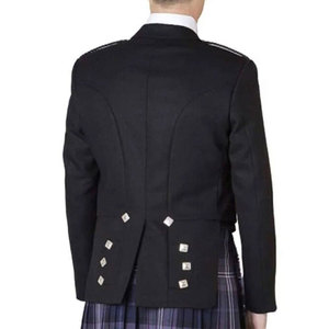 Chaqueta de Kilt Escocesa Negra Personalizada para Hombre, de Lana Recubierta, Estilo Príncipe Charlie, para Invierno, con 5 Botones Delanteros y Logotipo, Chaleco para Boda - Product Image 3