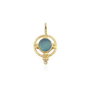 Pendentif de créateur en chalcédoine bleu ciel, cabochon rond, avec accent de micro-cz, plaqué or 18 carats, bijoux fantaisie. - Product Image 4
