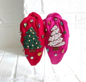 Luxury Unique Christmas Handmade Beaded Christmas Tree <b>Headband</b> for Women and Girls <b>Padded</b> Rhinestone Holiday Comfort Hairbands - Product Image 1