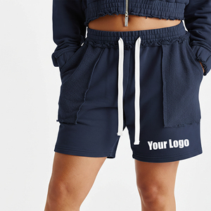 Shorts en tricot pour femmes à taille haute avec poches, fermeture à cordon, couleur unie, style décontracté, respirant, style sportif - Product Image 1