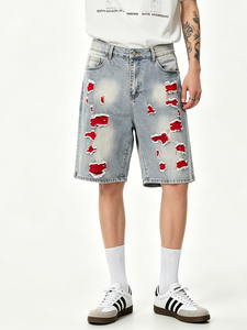 Shorts en jean rose pour femme, taille haute, denim extensible, bas de tenue d'été, ourlet effiloché, impression de logo couleur personnalisée, streetwear tendance, séchage rapide - Product Image 5