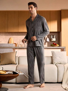 Nouveautés, vêtements décontractés de haute qualité, chemise à manches longues légère, ensemble de pyjama pour homme - Product Image 4