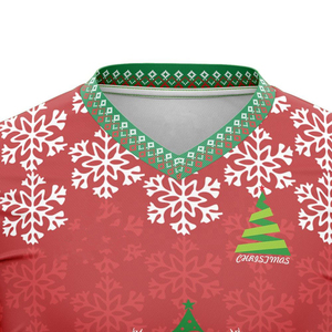 Ensemble de maillots de football de Noël, imprimé flocons de neige rouge et vert, col en V sublimé, manches courtes, polyester respirant, uniforme unisexe adulte - Product Image 4