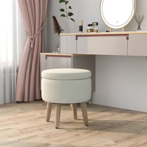 Pouf Rotondo Regolabile con Gambe in Legno di Gomma e Cuscinetti per i Piedi, Sgabelli e Pouf Eleganti - Product Image 6
