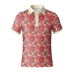 เสื้อโปโลแขนสั้นลายดอกไม้สีน้ำเงินสำหรับผู้ชาย ผ้าโพลีเอสเตอร์ทอเนื้อระบายอากาศ สวมใส่สบาย - Product Image 6