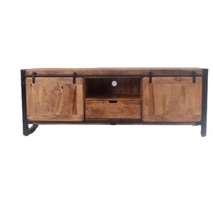 ลิ้นชักประตูแบบเลื่อนได้ลิ้นชักเปิดประทุนสำหรับห้องนั่งเล่นบ้านทำจากไม้มะม่วงเนื้อแข็งดีไซน์ลอฟท์ในเมืองอุตสาหกรรมที่ทันสมัย - Product Image 1