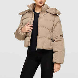 Wholesale Winter Women Clothing Stand Collar <b>Cropped</b> Bubble <b>Jacket</b> With Zipper Warm Puffer <b>Jacket</b> Women - Product Image 2