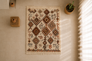 Alfombra de Lana Bereber Marroquí Hecha a Mano, Alfombra Tribal Boho con Nudos a Mano y Patrón Geométrico de Diamantes - Product Image 6