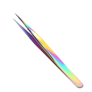 Ensemble de pinces à cils en acier inoxydable arc-en-ciel, 5 pièces, pointe droite et incurvée, applicateurs d'extensions de cils professionnels - Product Image 1