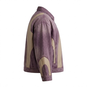 Veste en cuir patchwork toile délavée violette personnalisée pour homme, style vintage haut de gamme, streetwear, manteau de motard, vêtement d'extérieur, fabricants OEM - Product Image 3