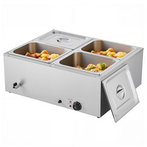 Scaldavivande Elettrico Commerciale 1500W in Acciaio Inox con 4 Vasche, Riscaldamento Rapido, Buffet da Banco, Bagnomaria con Coperchio a Vapore Manuale - Product Image 6
