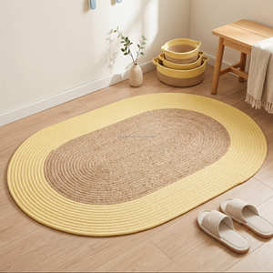 Designer Oval Cotton Rope Area Rug with Natural Centre Panel for Scandinavian Bedroom & Reading Nook - Product Image 2