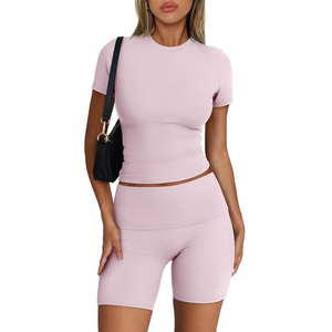 Ensemble de sport 2 pièces pour femme : soutien-gorge de sport et short taille haute, séchage rapide, respirant, tenue d'entraînement, fitness, yoga, vêtements de sport - Product Image 1