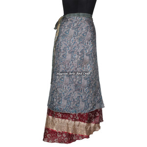 Falda Larga de Seda Reversible de Dos Capas para Playa, Estilo Vintage, Tipo Sari, para Mujer - Product Image 5