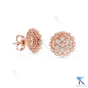 Lab Grown CVD Diamond Floral Filigree Stud <b>Earrings</b> In Solid Gold Vintage Style <b>Fine</b> Women Jewellery Manufacturer Wholesale - Product Image 6