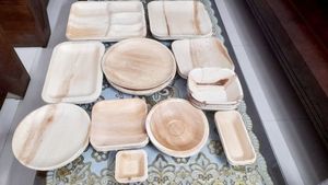 Assiettes jetables en feuilles de palmier carrées, style traditionnel à emporter, écologiques, compostables, biodégradables, compatibles lave-vaisselle et congélateur - Product Image 6
