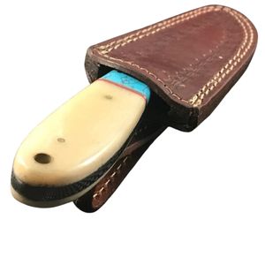 มีดสกินเนอร์เหล็กดามัสกัสทำมือ พร้อมด้ามจับกระดูกอูฐ และปลอกหนัง - Product Image 6