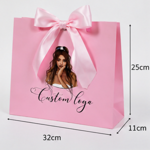 Bolsas de Regalo Rosadas de Lujo con Logotipo Personalizado y Asas de Lazo de Satén, Bolsas de Papel Rosadas con Marca Personalizada - Product Image 2