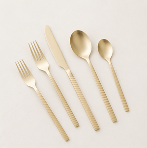 Juego de Cubiertos Dorados de Diseño Estándar, Cubertería de Acero Inoxidable con Mangos Acanalados para Bodas, Hoteles y Restaurantes de Alta Gama, Precio de Fábrica - Product Image 3