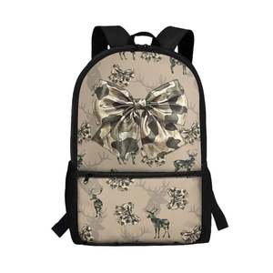<b>Large</b> Capacity Sports Waterproof Backpack with Deer Print <b>Bow</b> Design 14 Inch Laptop Compartment Polyester Travel Backpack - Product Image 1