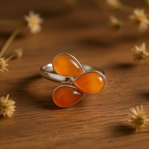 Bague artisanale en argent sterling avec pierre précieuse en cornaline en forme de poire, motif floral, style moderne, bijou unisexe pour un usage quotidien - Product Image 3