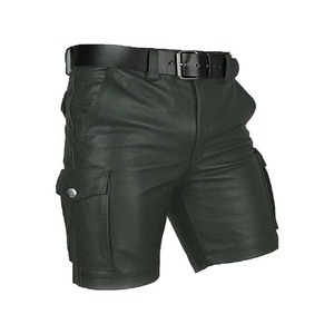Shorts en cuir de luxe pour hommes, fermeture éclair, couleur unie, écologiques, coupe-vent, respirants, en cuir de vachette souple, coupe confortable, décontractés - Product Image 4
