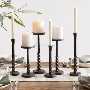 Forged Twisted Cast Iron Taper Candle Holder Set Of 3 Rustic <b>Black</b> Powder Coated Metal <b>Candlesticks</b> For Modern Table Decoration - Product Image 6